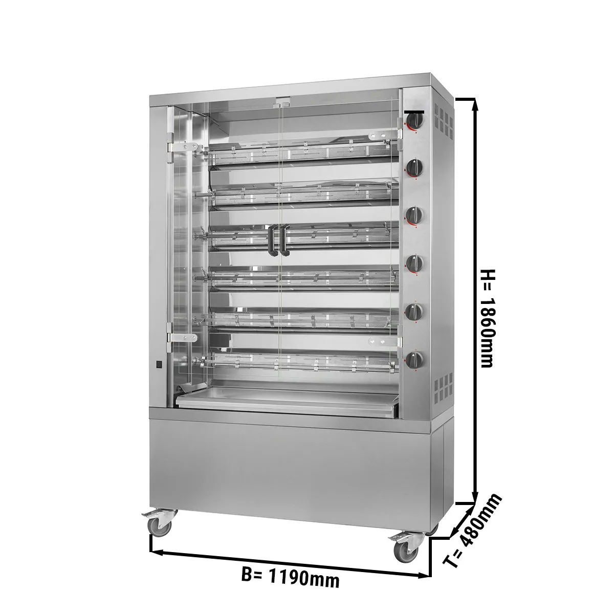 elektro-hahnchengrill-premium-mit-6-spiessen-fur-36-hahnchen-1190-x-480-x-1360-mm-1 Elektro Hähnchengrill PREMIUM - 28,8kW - mit 6 Spießen für 36 Hähnchen