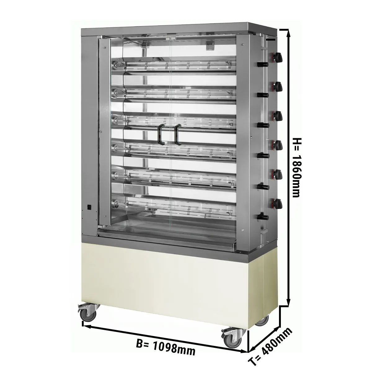 gas-hahnchengrill-eco-mit-6-spiessen-fur-36-hahnchen-1098-x-480-x-1860-mm-1 Gas Hähnchengrill ECO - 32kW - mit 6 Spießen für 36 Hähnchen