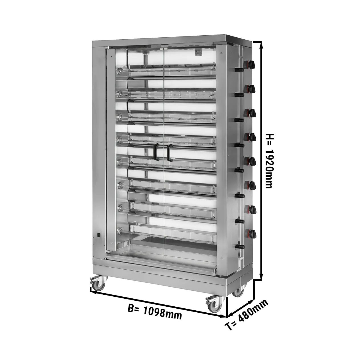 gas-hahnchengrill-eco-mit-8-spiessen-fur-48-hahnchen-1098-x-480-x-1992-mm-1 Gas Hähnchengrill ECO - 47,2kW - mit 8 Spießen für 48 Hähnchen
