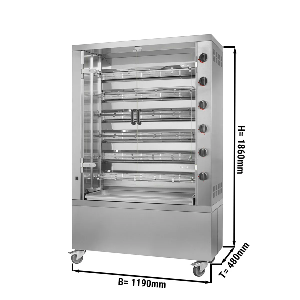 gas-hahnchengrill-premium-mit-6-spiessen-fur-36-hahnchen-1100-x-480-x-1360-mm-1 Gas Hähnchengrill PREMIUM - 35,3kW - mit 6 Spießen für 36 Hähnchen