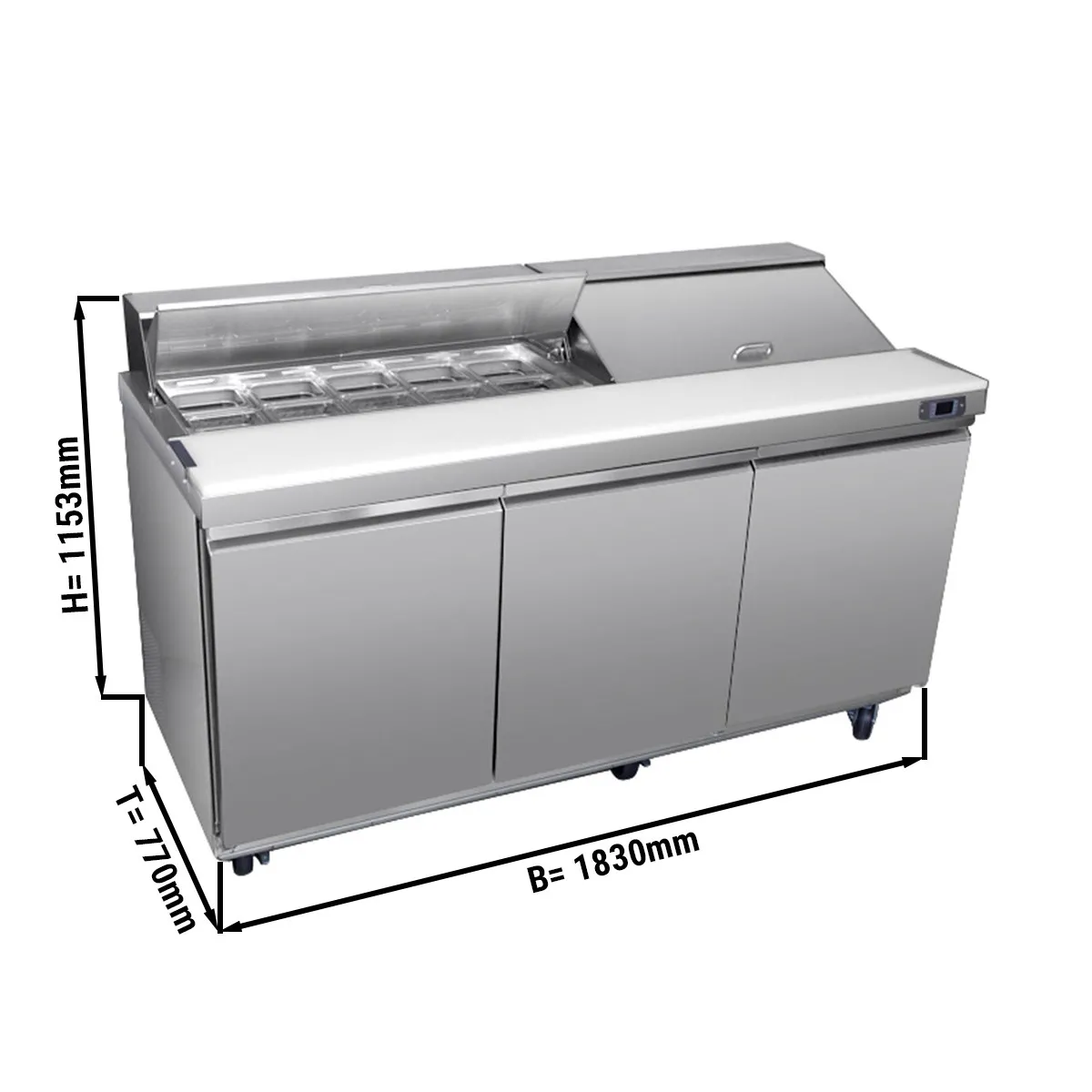 pizzakuhltisch-saladette-premium-1-83-x-0-77-m-623-liter-mit-3-turen-1 Saladette American Style PREMIUM - 1830mm - 623 Liter - 3 Türen - inkl. 18x GN 1/6 Behälter